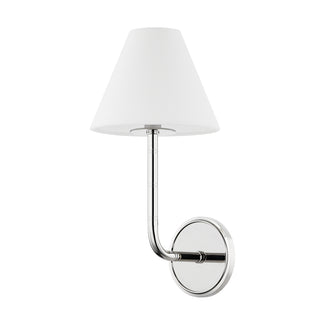 Buy polished-nickel-with-white-linen-1-glass-and-white-shade Trice Outdoor (Damp) Sconce by Hudson Valley