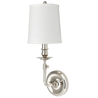 Buy polished-nickel-with-off-white-glass-and-white-shade Logan Outdoor (Damp) Sconce by Hudson Valley