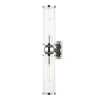 Buy polished-nickel-with-clear-glass-and-white-shade Malone Outdoor (Damp) Sconce by Hudson Valley