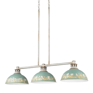 Buy aged-galvanized-steel-with-antique-teal-glass-and-blue-shade Kinsley Pendant by Golden