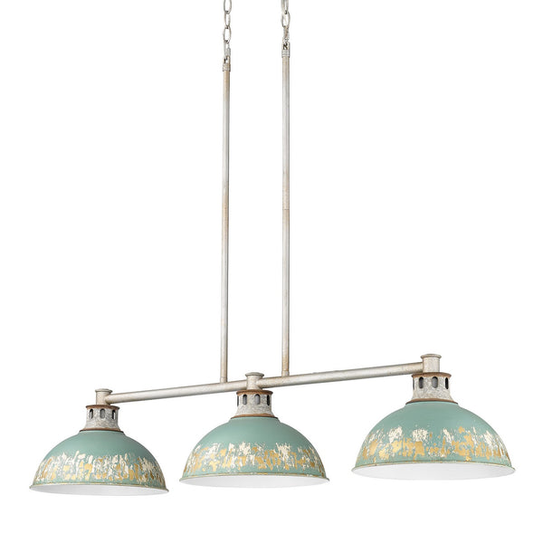 Golden - 0865-3LP AGV-TEAL - Three Light Linear Pendant - Kinsley - Aged Galvanized Steel from Lighting & Bulbs Unlimited in Charlotte, NC
