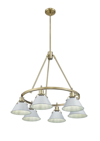 Buy aged-brass-with-dusky-blue-glass-and-blue-shade Orwell Chandelier by Golden