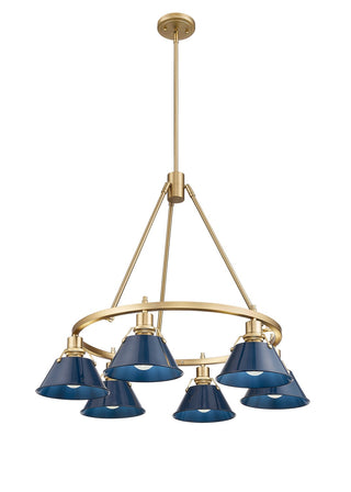 Buy brushed-champagne-brass-with-navy-blue-glass-and-blue-shade Orwell Chandelier by Golden