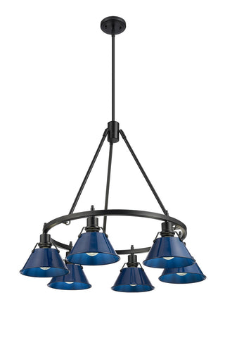 Buy matte-black-with-navy-blue-glass-and-blue-shade Orwell Chandelier by Golden