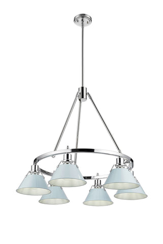 Buy chrome-with-dusky-blue-glass-and-blue-shade Orwell Chandelier by Golden