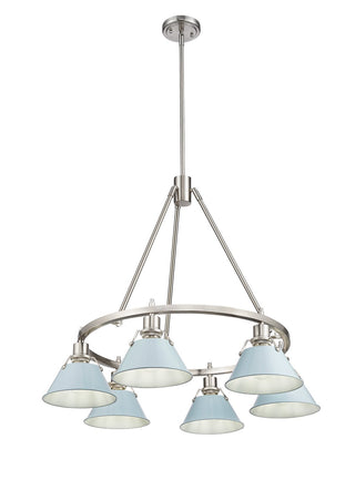 Buy pewter-with-dusky-blue-glass-and-blue-shade Orwell Chandelier by Golden