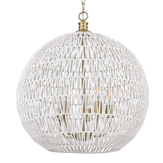 Buy brushed-champagne-brass-with-bleached-white-raphia-rope-glass-and-woven-natural-shade Florence Pendant by Golden