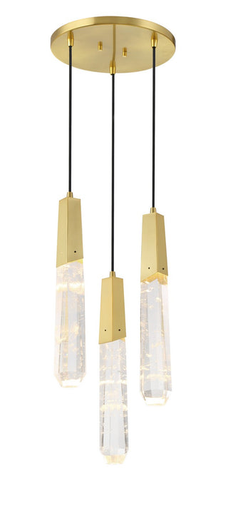 Buy brushed-brass-with-faux-rock-crystal-glass Drifting Droplets Outdoor (Damp) Pendant by George Kovacs