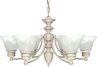 Buy textured-white-with-alabaster-glass-and-white-shade Empire Chandelier by Nuvo Lighting