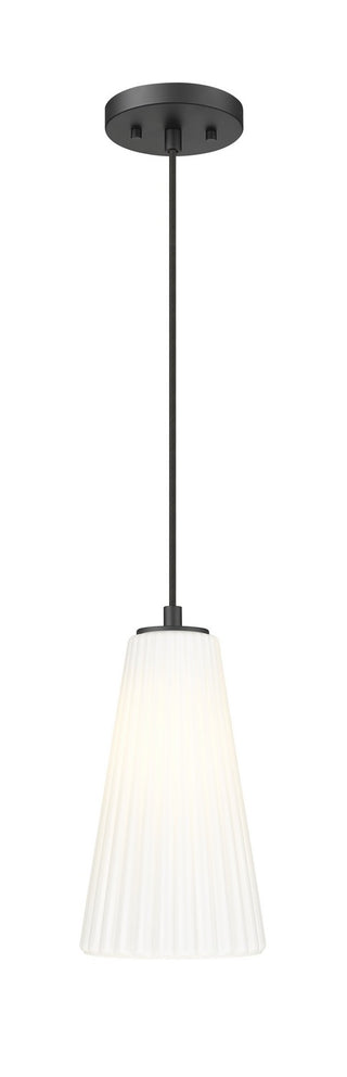 Buy matte-black-with-white-glass-and-white-shade Farrell Outdoor (Damp) Pendant by Z-Lite