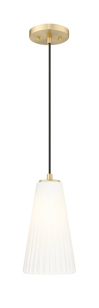 Buy modern-gold-with-white-glass-and-white-shade Farrell Outdoor (Damp) Pendant by Z-Lite