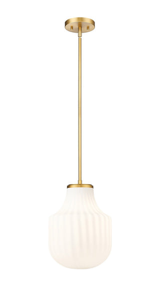 Buy modern-gold-with-white-opal-glass-and-opal-shade Newbury Outdoor (Damp) Pendant by Z-Lite