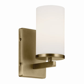 Buy natural-brass-with-satin-etched-cased-opal-glass-and-opal-shade Crosby Outdoor (Damp) Sconce by Kichler