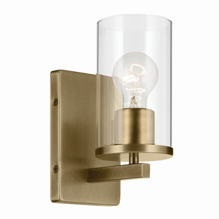 Buy natural-brass-with-clear-glass-and-clear-shade Crosby Outdoor (Damp) Sconce by Kichler
