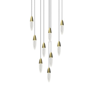 Buy satin-brass-with-clear-seeded-glass-glass-and-white-shade Sultana Outdoor (Damp) Pendant by Sonneman