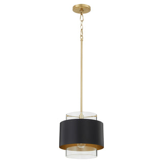 Buy matte-black-aged-brass-with-black-glass-and-black-shade Outdoor (Damp) Pendant by Quorum