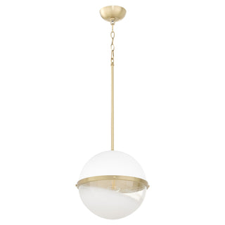 Buy studio-white-w-aged-brass-with-clear-glass-and-white-shade Outdoor (Damp) Pendant by Quorum