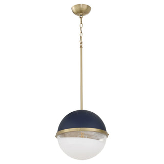 Buy blue-w-aged-brass-with-clear-glass-and-clear-shade Outdoor (Damp) Pendant by Quorum