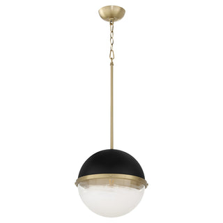 Buy textured-black-w-aged-brass-with-clear-glass-and-clear-shade Outdoor (Damp) Pendant by Quorum