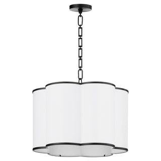 Buy matte-black-with-white-glass-and-white-shade Belinder Outdoor (Damp) Pendant by Quorum