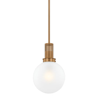 Buy patina-brass-with-clear-inside-etched-glass-and-white-shade Tobias Outdoor (Damp) Pendant by Troy Lighting