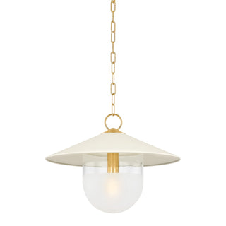 Buy aged-brass-soft-cream-with-clear-etched-glass Ressi Outdoor (Damp) Pendant by Mitzi