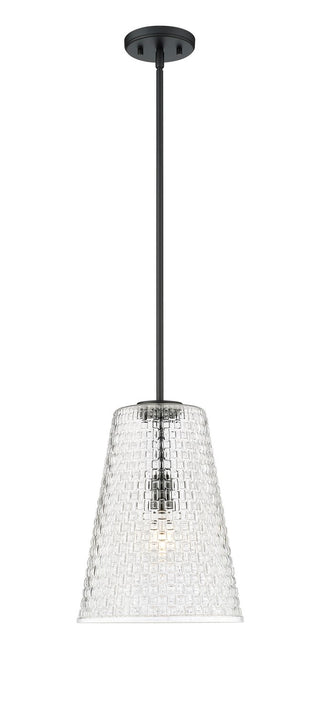 Buy matte-black-with-clear-woven-lattice-glass-and-clear-textured-shade Saben Pendant by Millennium