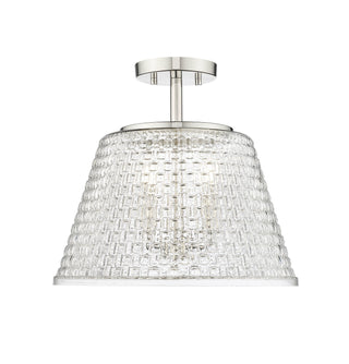 Buy polished-nickel-with-clear-woven-lattice-glass-and-clear-textured-shade Saben Semi Flush Mount Light by Millennium