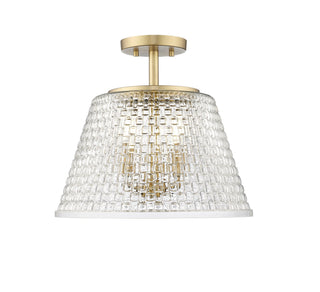 Buy vintage-brass-with-clear-woven-lattice-glass-and-clear-textured-shade Saben Semi-Flush Mount Ceiling Light by Millennium