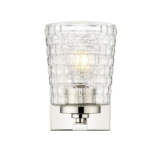 Buy polished-nickel-with-clear-woven-lattice-glass-and-clear-textured-shade Saben Outdoor (Damp) Sconce by Millennium
