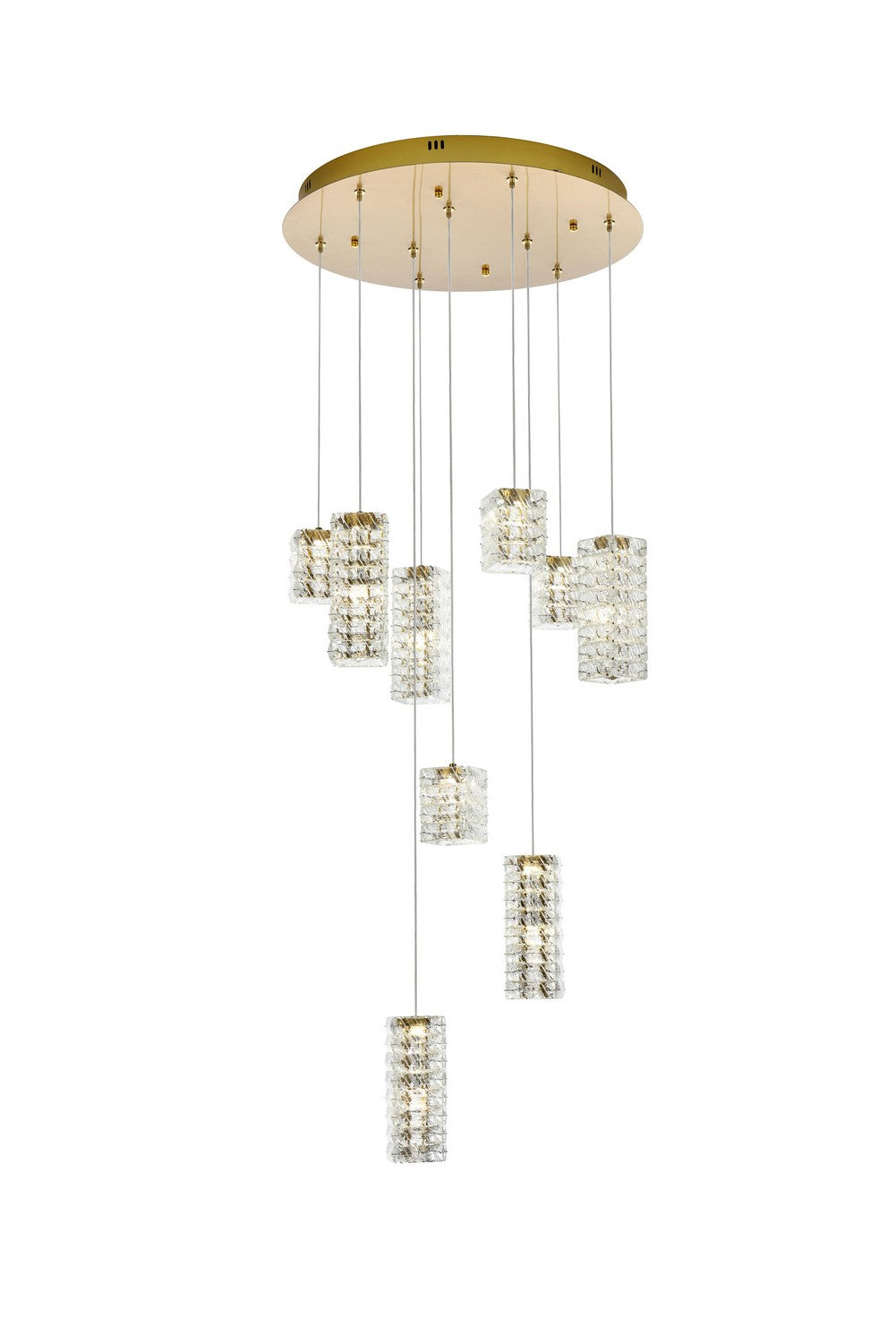 Aston Pendant by Elegant Lighting – Lights: 9 Light (24.00"L x 24.00"W x 9.50"H) – Finish: Satin Gold and Gold Shade – Light Output: 3000K – Elegant Lighting-3680D9SG