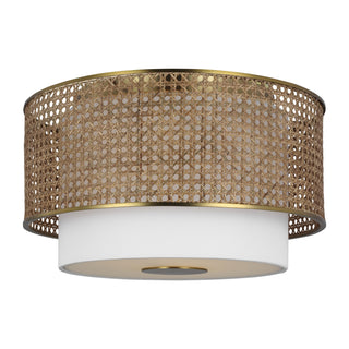 Buy blonde-rattan-with-silk-screen-white-inside-clear-outside-glass-and-woven-natural-shade Sawyer Outdoor (Damp) Flush Mount Ceiling Light by Visual Comfort Studio