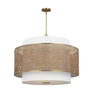 Buy blonde-rattan-with-silk-screen-white-inside-clear-outside-glass-and-woven-natural-shade Sawyer Outdoor (Damp) Pendant by Visual Comfort Studio