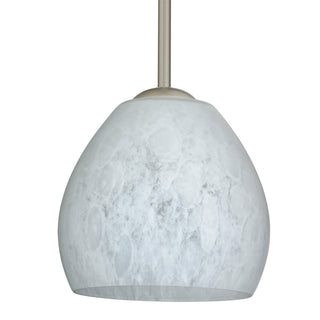 Buy satin-nickel-with-carrera-glass-and-white-shade Besa Bolla Stem Pendant Outdoor (Damp) Pendant by Besa