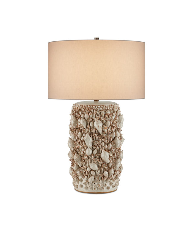 Corfu Table Lamp by Currey and Company - Milky White with Off-White Linen Glass and Natural/Cream Shade [Currey and Company-6000-0994|MAIN]