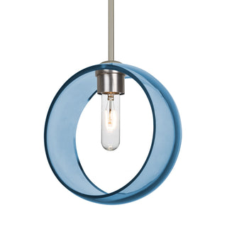 Buy satin-nickel-with-trans-blue-glass-and-blue-shade Besa Mana Stem Pendant Outdoor (Damp) Pendant by Besa