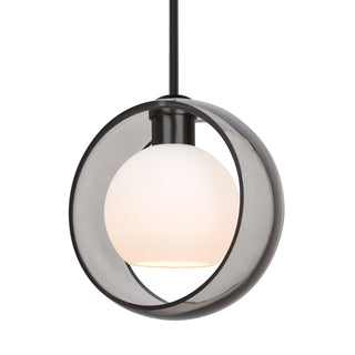 Buy black-with-trans-smoke-opal-glass-and-smoke-shade Besa Mana Stem Pendant Outdoor (Damp) Pendant by Besa