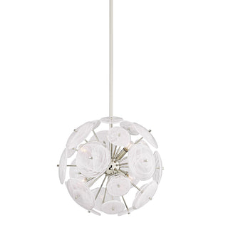 Buy polished-nickel-with-remolino-blanco-glass-and-white-shade Tamara Outdoor (Damp) Chandelier by Mitzi