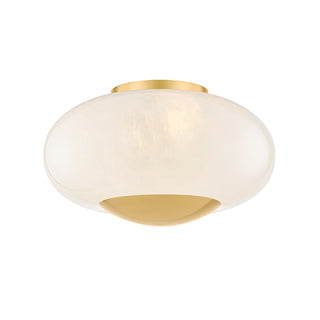 Buy aged-brass-with-cloud-glass-and-white-shade Lottie Outdoor (Damp) Flush Mount Ceiling Light by Mitzi