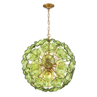 Buy aged-brass-with-floral-glass-petals-glass-and-green-shade Esme Pendant by Crystorama