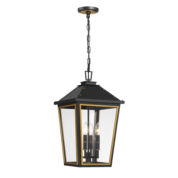 Crystorama - HAW-605-MK-TG - Four Light Outdoor Pendant - Hawkins - Matte Black/Textured Gold from Lighting & Bulbs Unlimited in Charlotte, NC