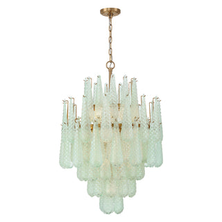 Buy aged-brass-with-sand-glass-glass-and-green-shade Ollie Chandelier by Crystorama