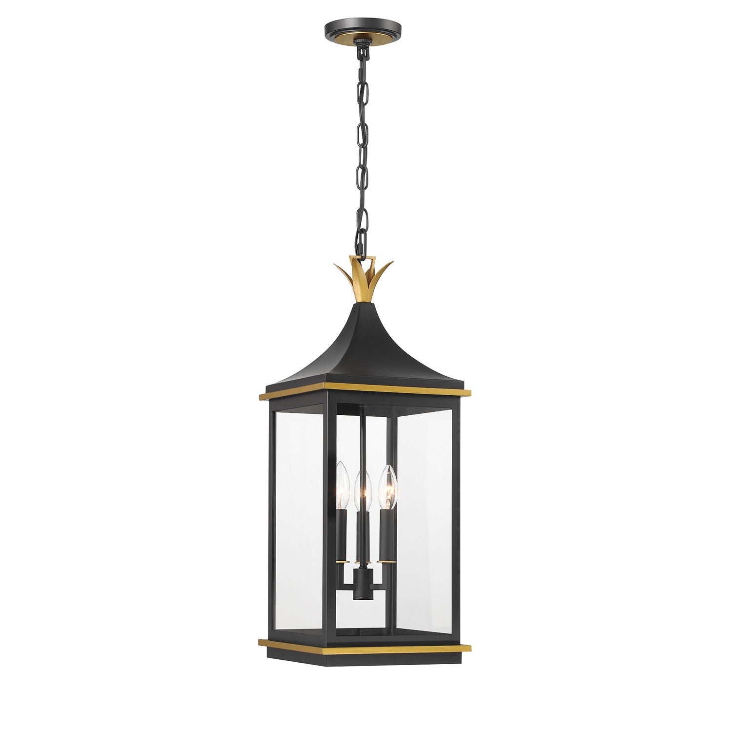 Crystorama - SIM-805-MK-TG - Three Light Outdoor Pendant - Simpson - Matte Black/Textured Gold from Lighting & Bulbs Unlimited in Charlotte, NC