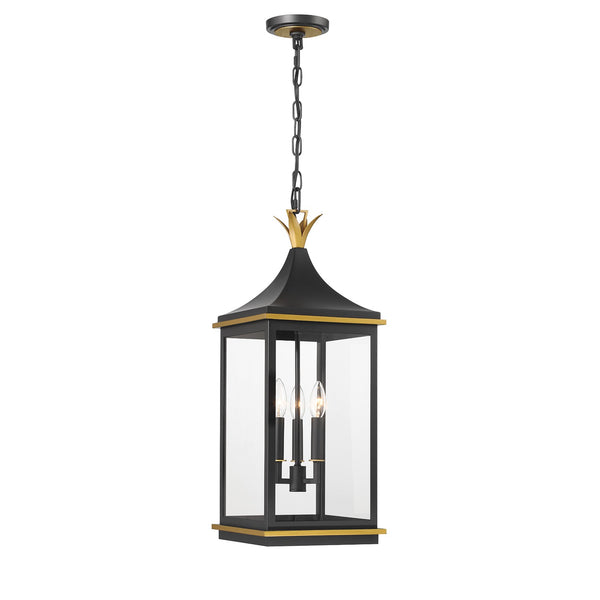 Crystorama - SIM-805-MK-TG - Three Light Outdoor Pendant - Simpson - Matte Black/Textured Gold from Lighting & Bulbs Unlimited in Charlotte, NC