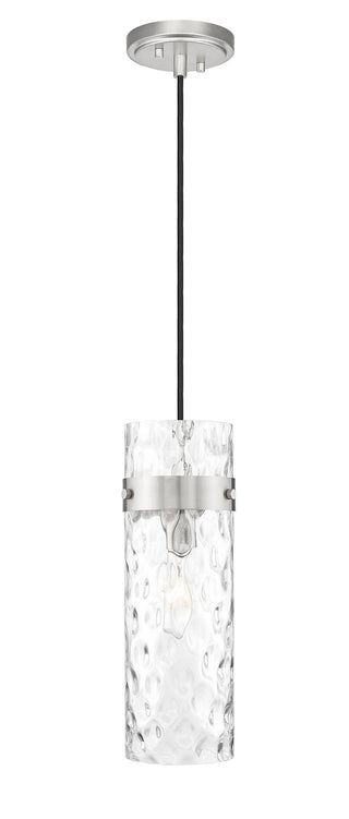 Buy brushed-nickel-with-clear-waterglass-glass-and-clear-textured-shade Fontaine Outdoor (Damp) Pendant by Z-Lite