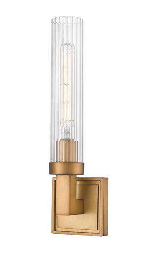 Buy rubbed-brass-with-clear-ribbed-glass-and-clear-textured-shade Beau Outdoor (Damp) Sconce by Z-Lite