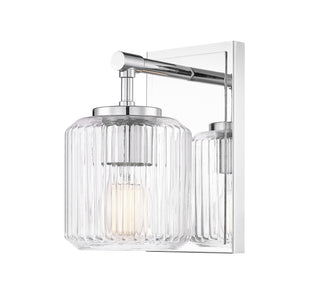 Buy chrome-with-clear-ribbed-glass-and-clear-textured-shade Landon Outdoor (Damp) Sconce by Z-Lite