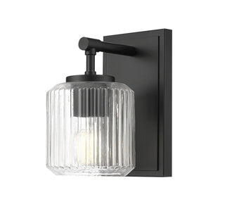 Buy matte-black-with-clear-ribbed-glass-and-clear-textured-shade Landon Outdoor (Damp) Sconce by Z-Lite