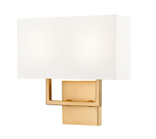 Buy rubbed-brass-with-white-glass-and-white-shade Saxon Sconce by Z-Lite