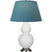 Lily Glazed Ceramic w/Antique Silvered with Bright Blue W/ Gray Lining Fabric Shade Glass and Blue Shade